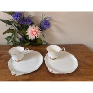 Royal Albert Val‎ D'Or Snack Plate Teacup Duo Bone China White 22K Gold Trim